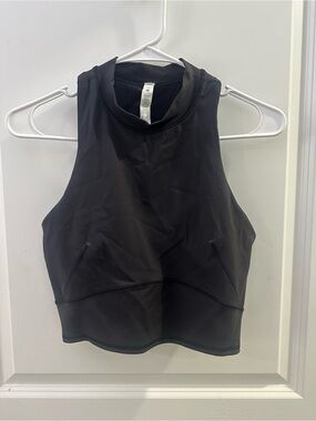 Lululemon Black High Neck Longline Sports Bra Tank Top Built-In Bra Size 8